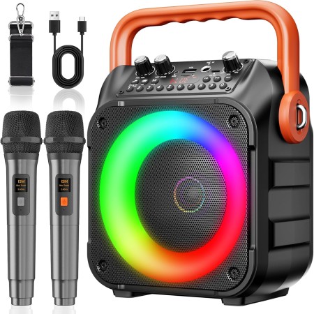 Ankuka Karaoke 2 Microfonos Inalambricos Karaoke Profesional Altavoz con Microfono para con Sistema PA, Soporta