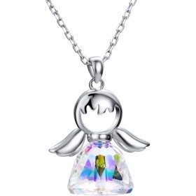 Collar de Plata de Ley 925 con Colgante de Ángel para Mujeres,Collar de Ángel de la Guarda Cristal Purpurina Joyas de Amistad