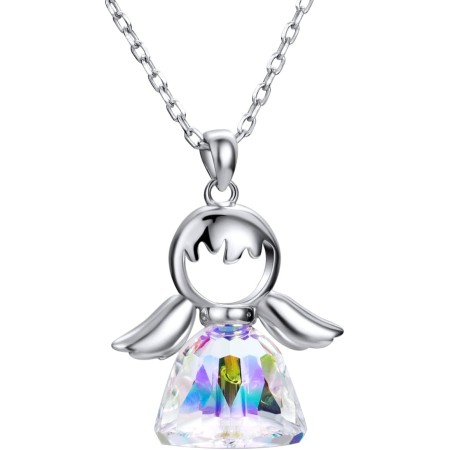 Collar de Plata de Ley 925 con Colgante de Ángel para Mujeres,Collar de Ángel de la Guarda Cristal Purpurina Joyas de Amistad