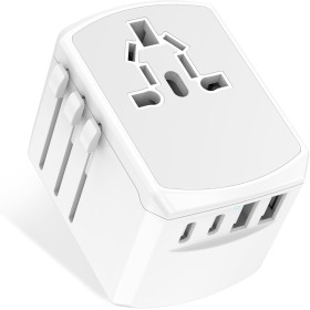 Adaptador Enchufe Universal Cargador Viaje - 5 en 1 Travel Adapter Internacional con 2 USB 2 Tipo C y 1 CA Adaptador Corriente