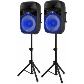 Vonyx VPS152A Altavoces autoamplificados Pack de 2 Altavoces Activo/Pasivo Bluetooth portátiles de 1000W, 15 Pulgadas, micrófono