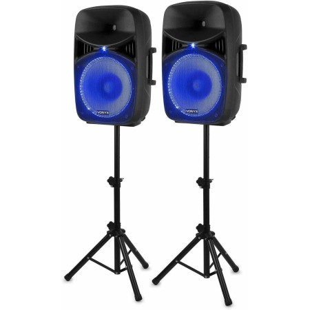 Vonyx VPS152A Altavoces autoamplificados Pack de 2 Altavoces Activo/Pasivo Bluetooth portátiles de 1000W, 15 Pulgadas, micrófono