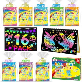 ZMLM 16 Libros Scratch Art para Niños, Regalo Creativo Dibujar de Rascar Kit con 18 Lápices de Madera, 16 Plantillas de Dibujo,