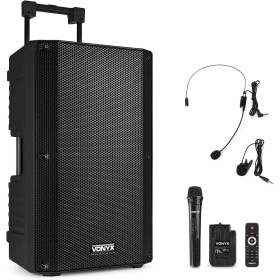 Vonyx VSA700-BP Altavoz portatil 15 Pulgadas y 1000w con batería, 3 micrófonos inalámbricos, Bluetooth 5.0, MP3, Amplificador