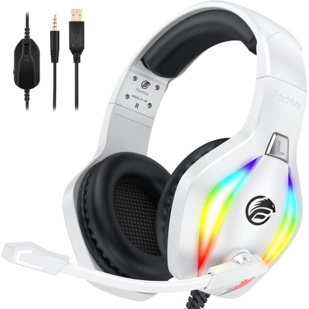 Fachixy FC100 Cascos Gaming para PS4, PS5, PC, Xbox One, Switch, Auriculares Gaming Cancelación de Ruido, Cascos con Microfono