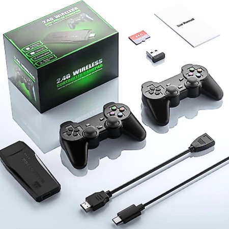 Consola Stick HDMI 15 Emuladores + 20.000 Videojuegos Retro 2 Mandos Inalámbricos Juegos Clásicos Tarjeta 64GB - Regalo