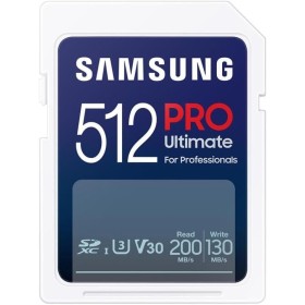 Samsung PRO Ultimate Tarjeta de Memoria SD, 512 GB, Lectura 200 MB/s, Escritura 130 MB/s, UHS-I, C10, U3, V30, 4K UHD, Para