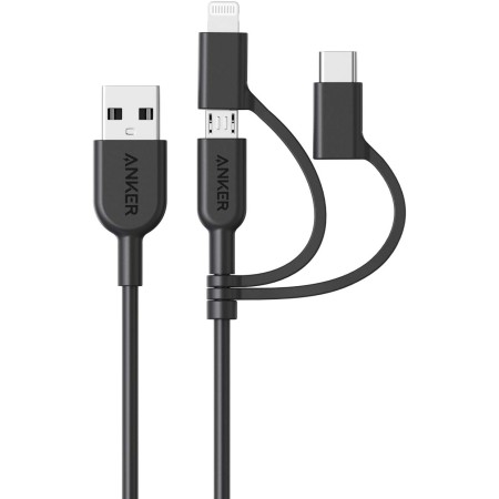 Anker PowerLine II - Cable 3 en 1, Lightning/Tipo C/Micro USB para iPhone, iPad, Huawei, HTC, LG, Samsung Galaxy, Sony Xperia y