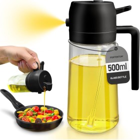 PORTENTUM Pulverizador aceite spray 2 en 1 aceitera spray pulverizador, Botella de vidrio de 500 ml / 17 oz para Freidora de