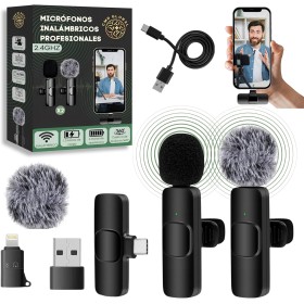 2 Pcs Micrófono inalámbrico para iPhone, iPad, Android, PC, con USB-C, Microfonos de Solapa con Clip para Grabación de Vídeo,