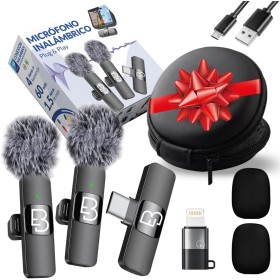 Micrófono Inalámbrico Solapa 2 Pack | 20m Largo Alcance | Plug&Play para iPhone, Android, iPad, PC | Sonido Profesional,