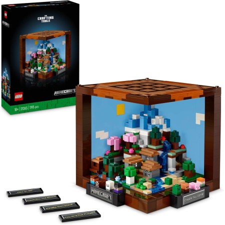 LEGO Minecraft Mesa de Trabajo Maqueta para Adultos Inspirada en el Videojuego con Figuras, Criaturas y Biomas del 15