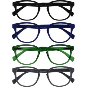 OPULIZE Pop Gafas de Lectura Pack de 4 Redondas Negro, Azul, Verde Musgo y Gris Mate Satinado Bisagras con Muelle Resistentes a