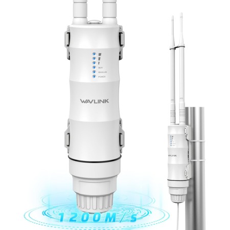 Repetidor WiFi Potente Exterior para Larga Distancia WAVLINK AC1200, Amplificador de Señal WiFi Exterior Doble Banda 2.4G + 5G,