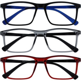 OPULIZE INK Gafas de Lectura - Pack de 3 - Montura Rectangular Grande - Hombre Mujer - Bisagras de Muelle - RRR4