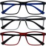 OPULIZE INK Gafas de Lectura - Pack de 3 - Montura Rectangular Grande - Hombre Mujer - Bisagras de Muelle - RRR4