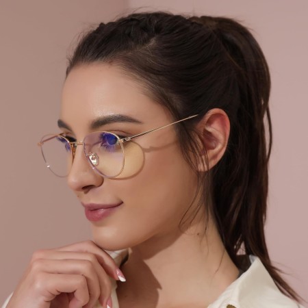 DAUCO Anti Luz Azul Gafas con Filtro - Anti Luz Azul para Ordenador Redondas Metal Ordenador Gaming Lentes Antireflejos