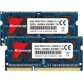 Kuesuny 16GB Kit (2x8GB) PC3L-12800s Sodimm DDR3 / DDR3L 1600MHz Sodimm CL11 PC3-12800 1.35V/1.5V 204Pin Non-ECC Unbuffered