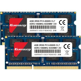 Kuesuny 8GB Kit (2x4GB) DDR3 1066MHz / 1067MHz SODIMM 204 Pin 1.5V CL7 No ECC Sin búfer 2RX8 PC3-8500 PC3-8500S Memoria RAM para