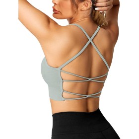 Crewhpo Sujetador Deportivo Mujer Espalda Descubierta Con Almohadillas Extraíbles Sin Aros Cruzada Para Gimnasio Yoga Fitness