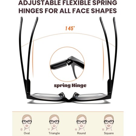 Hubeye 2 Pares Gafas anti luz azul cuadrados de montura grande para mujer y hombre con bisagra de resorte Gafas de computadora