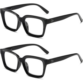 Hubeye 2 Pares Gafas anti luz azul cuadrados de montura grande para mujer y hombre bisagra de resorte anteojos de gran tamaño