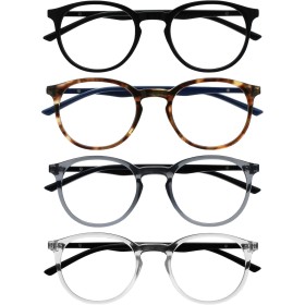 OPULIZE Met Gafas de Lectura 4-Pack Montura Redonda Negra Marrón Gris Resistente a Arañazos Bisagras de Muelle Ordenador Gaming