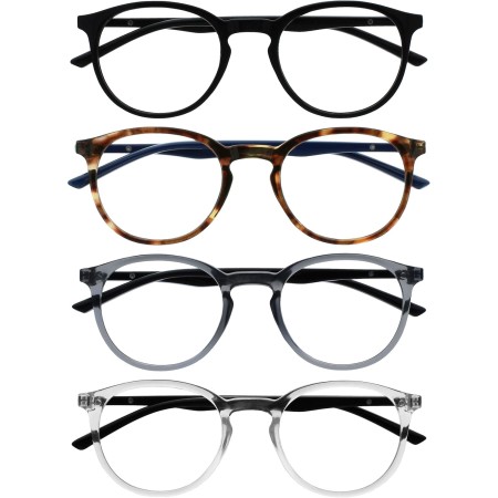 OPULIZE Met Gafas de Lectura 4-Pack Montura Redonda Negra Marrón Gris Resistente a Arañazos Bisagras de Muelle Ordenador Gaming