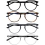 OPULIZE Met Gafas de Lectura 4-Pack Montura Redonda Negra Marrón Gris Resistente a Arañazos Bisagras de Muelle Ordenador Gaming