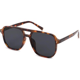 FEISEDY Retro 70s Gafas de Sol Cuadradas Mujer Hombre Vintage Gafas Clásicas con Doble Puente Protección UV400 B2835