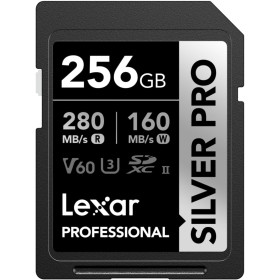 Lexar SILVER PRO Tarjeta SD de 256GB, tarjeta de memoria SD UHS-II, V60, U3, C10, lectura de hasta 280MB/s, escritura de