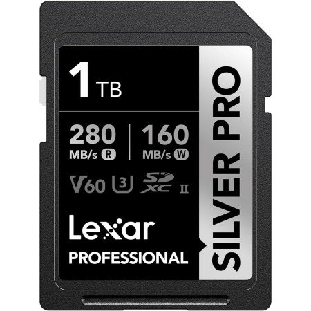 Lexar SILVER PRO Tarjeta SD de 256GB, tarjeta de memoria SD UHS-II, V60, U3, C10, lectura de hasta 280MB/s, escritura de