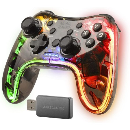 Mars Gaming MGPX, Gamepad Bluetooth 5.0 2en1, RGB Neon, Vibración Dual y Función Turbo, Soporte Smartphone Hasta 6.8", Mando