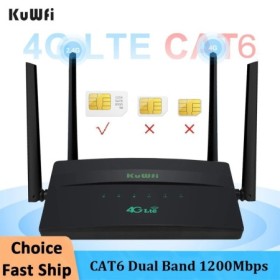 KuWFi 1200Mbps CAT6 Wifi Router de doble banda 2,4G y 5G 4G punto de a