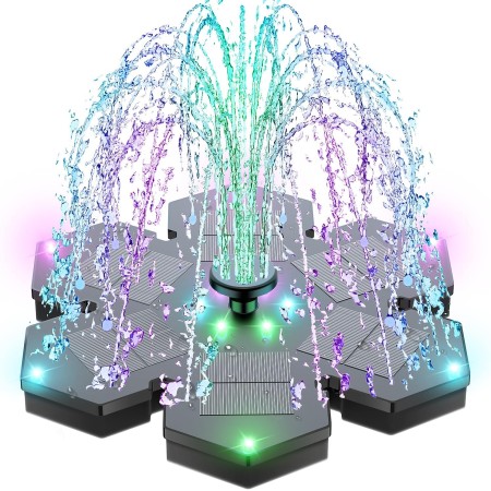 SZMP Fuente Solar - 3.5W 2025 Nuevo Bomba Solar para Estanque Exterior Solares para Jardin, 2200mAh Baterías con 8 Leds Colorido