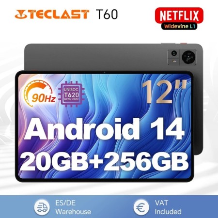 Tablet Teclast T60 12" Android 14, Pantalla 2K 90Hz, UNISOC T620, Max 