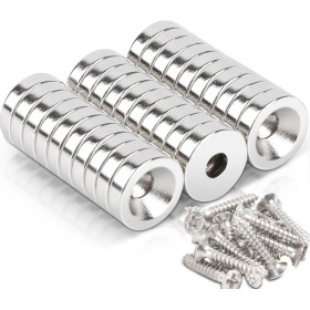 12 x 3 mm imanes fuertes con agujero, apertura de 4 mm, 30 unidades de imanes de neodimio con tornillos, pequeños y fuertes para