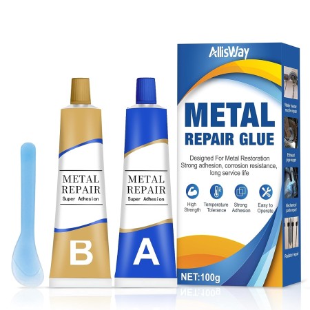 Allisway Pegamento Metal, 100 G (A+B) Soldadura en Frio para Metal, Pegamento Extrafuerte para Reparación, Relleno y Soldadura