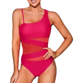 USUN Trajes de Baño De Una Pieza para Mujer Alta Cuello en V Control de Barriga Fruncido Bañador Reductores Barriga Monokinis