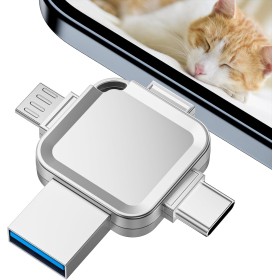 Pendrive iPhone 256GB con Puerto i0S/USB/Type C/Micro-USB. Yueflue Tipo Cruz Totalmente Metálico PenDrive para iPhone Memoria