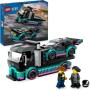 LEGO City Coche de Carreras y Camión de Transporte de Juguete, Juego de Construcción con Vehículo de Competición, Minifiguras de