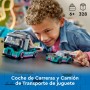 LEGO City Coche de Carreras y Camión de Transporte de Juguete, Juego de Construcción con Vehículo de Competición, Minifiguras de