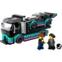 LEGO City Coche de Carreras y Camión de Transporte de Juguete, Juego de Construcción con Vehículo de Competición, Minifiguras de