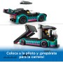 LEGO City Coche de Carreras y Camión de Transporte de Juguete, Juego de Construcción con Vehículo de Competición, Minifiguras de