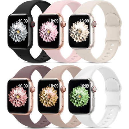 AMSKY 6 Piezas Correas de Silicona Compatible con Correa Apple Watch 40mm 44mm 46mm 45mm 41mm 42mm 38mm 49mm para Mujer Hombre,