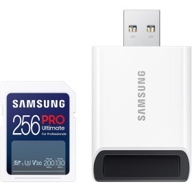 Samsung PRO Ultimate Tarjeta de Memoria SD con Lector USB, 256 GB, Lectura 200 MB/s, Escritura 130 MB/s, UHS-I, C10, U3, V30, 4K