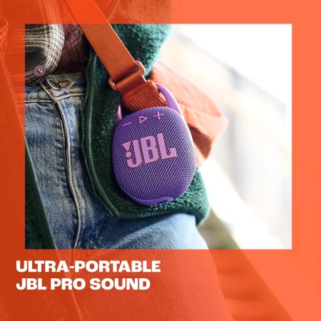 JBL Clip 5, Altavoz inalámbrico portátil con Bluetooth, resistente al agua y al polvo IP67, hasta 12h de reproducción y más con