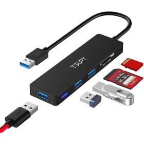 TSUPY HUB USB 3.0, Adaptador USB 3.0 con 3 Puertos USB 3.0 y Lector de Tarjetas SD/Micro SD,Transferencia de Datos 5Gbps para PC