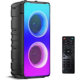 A67 Altavoces Bluetooth 5.0 estéreo, altavoz inalámbrico portátil de 60W (80W pico) con graves ricos, luces coloridas, batería