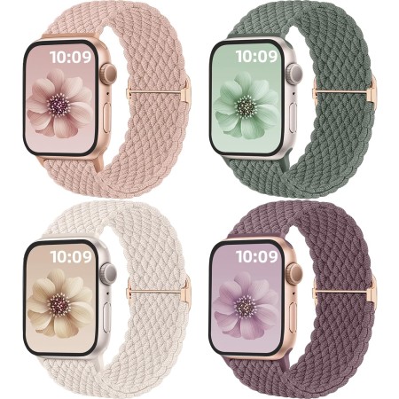 Mastten 4 Pack Correas Compatibles con Apple Watch Correa 40mm 41mm 38mm 42mm Mujer Hombr, Correa Deportiva de Nylon Trenzado,